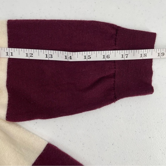 Talbots 100% Merino Wool Pullover Crew Neck Cream Burgundy Sweater Casual - Picture 10 of 11